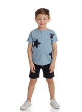 Denim Mandarin Shirt With Star Patches