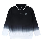 Black Dip Dye Long Sleeve Polo
