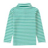Green and White Stripe Long Sleeve Polo With Patch Pocket