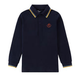 Navy Long Sleeve Polo With Colorful Stripes