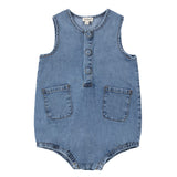 Denim Romper With Patch Pockets